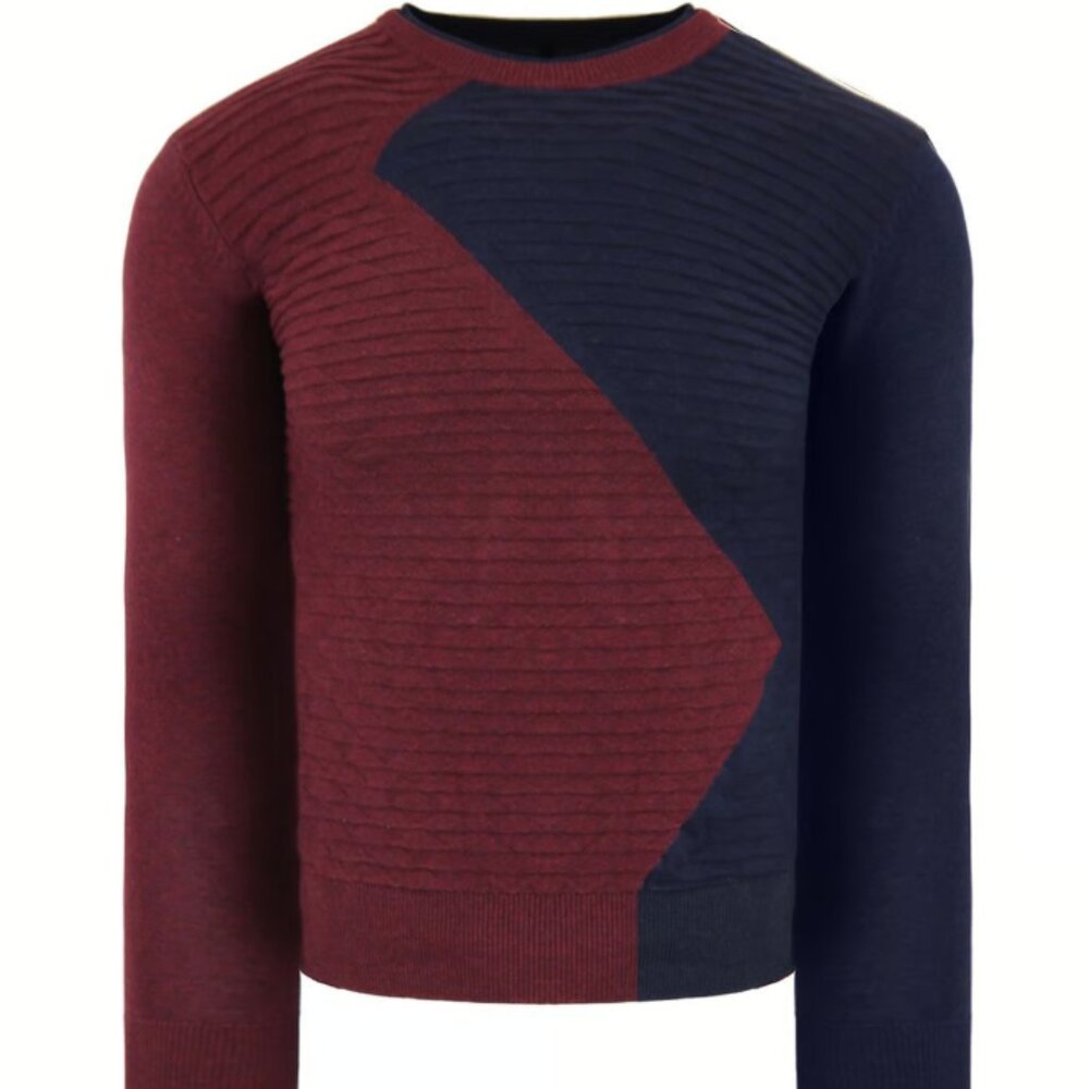 Armani Exchange Colorblock Crewneck Sweater - Burgundy & Navy